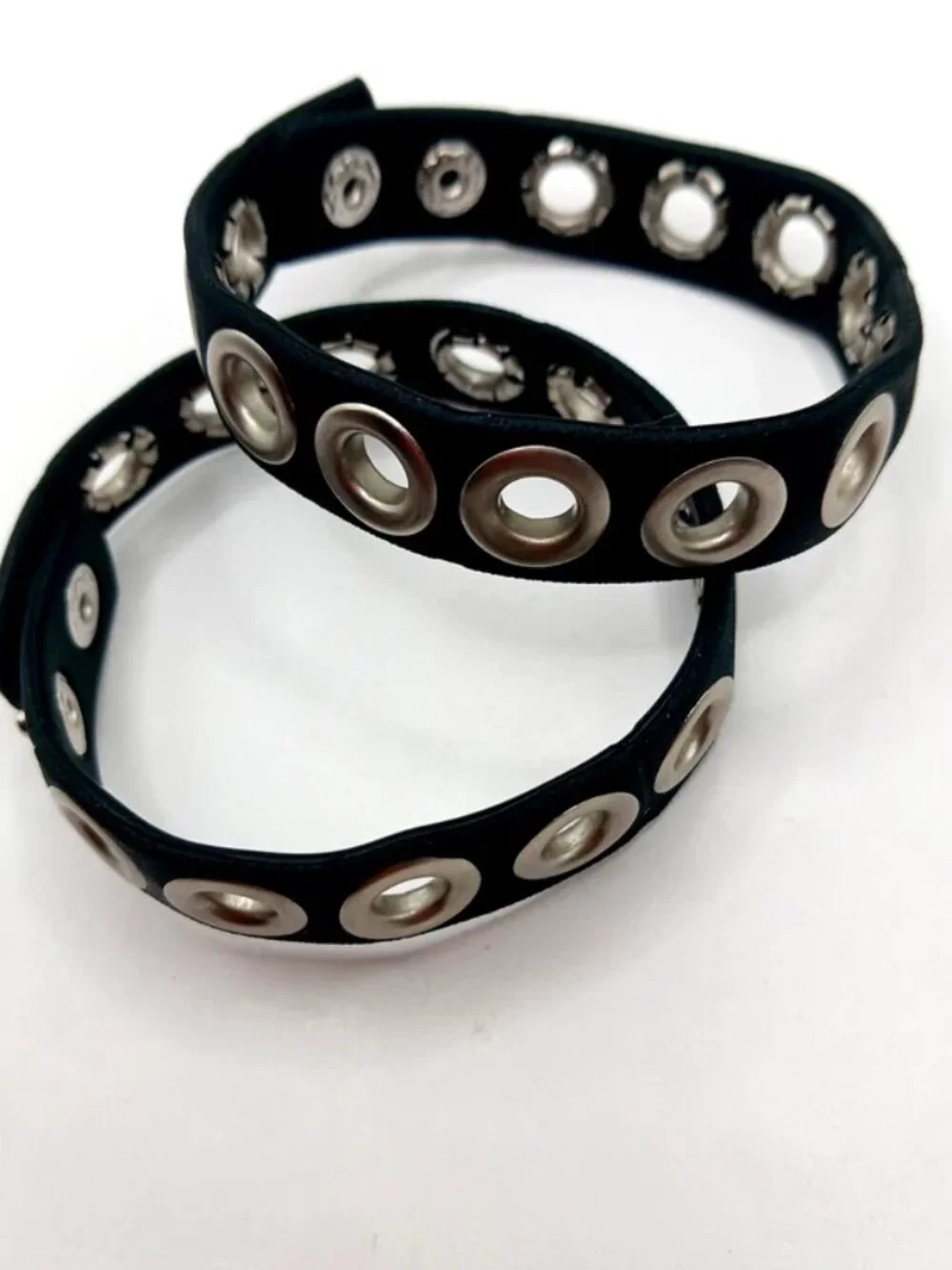 Stars + Grommets Black Vegan Leather Belt + 2 Rubber Grommet Bracelet New